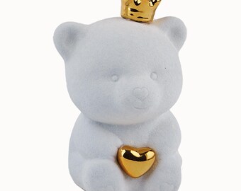 Celestial Teddy Bear with Crown and Heart – 6.1 x 5.9 x 9 cm