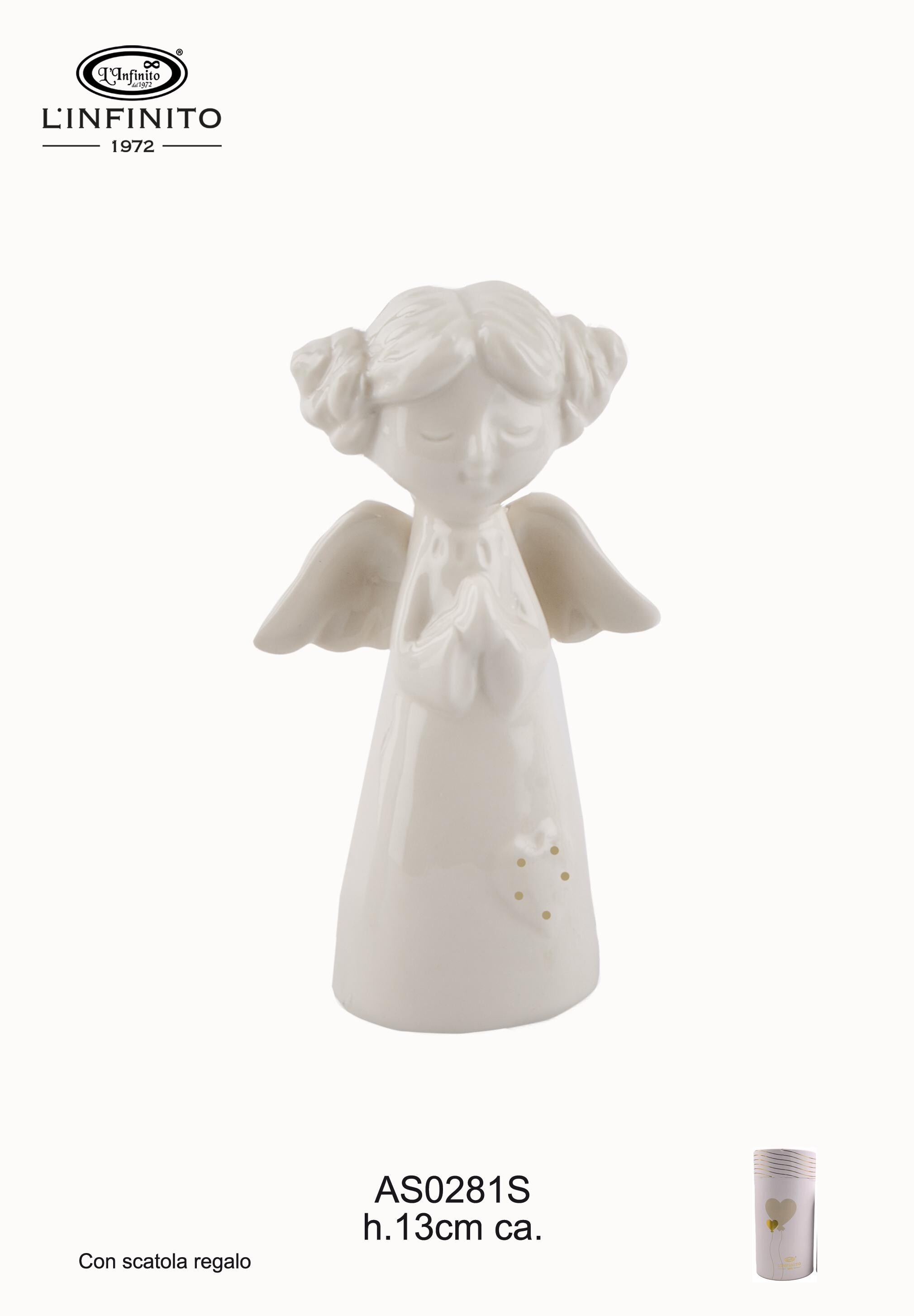 White Angel with Gold Polka Dot Heart – Elegance and Protection in Porcelain – 7.2 x 4.6 x 12.8 cm