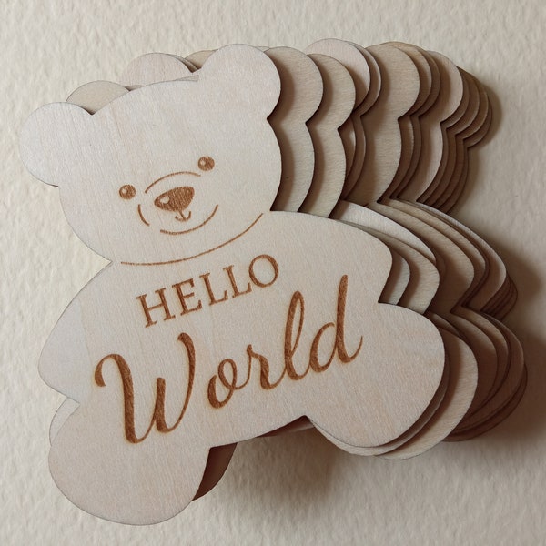 Cute Teddy Wooden Milestone Discs 12 Months Plus Hello World Disks Set Coin Token Keepsake Shower New Babies Engraved Gift Present Handmade