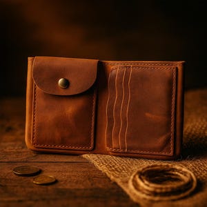 Engraved Leather Wallet for Men. Genuine Horse Leather Wallet. Fine Leather Wallet. Handmade Wallet. Anniversary Gift. Gift for Husband
