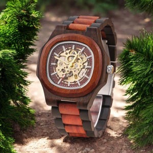 Orologio in legno personalizzato, orologio meccanico da uomo inciso, regalo per il primo anniversario di matrimonio per il marito, regalo di nozze per lo sposo, regalo per papà, fidanzato o figlio.
