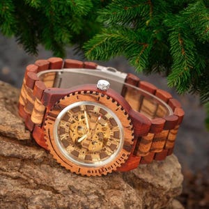 Orologio in legno personalizzato, orologio meccanico personalizzato da uomo, regalo per il quinto anniversario di matrimonio per il marito, regalo di nozze per lo sposo, regalo per papà, fidanzato e figlio.