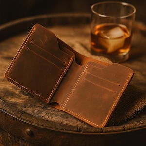 Engraved Leather Wallet for Men. Genuine Horse Leather Wallet. Fine Leather Wallet. Handmade Wallet. Anniversary Gift. Gift for Husband