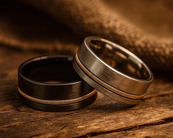 Anillo de cuerda de guitarra, anillo para hombre, alianza de cuerda de guitarra, alianza de boda para hombre, anillo para hombre, joyería de guitarra, alianza de boda para hombre. Regalo para esposo de 8 mm