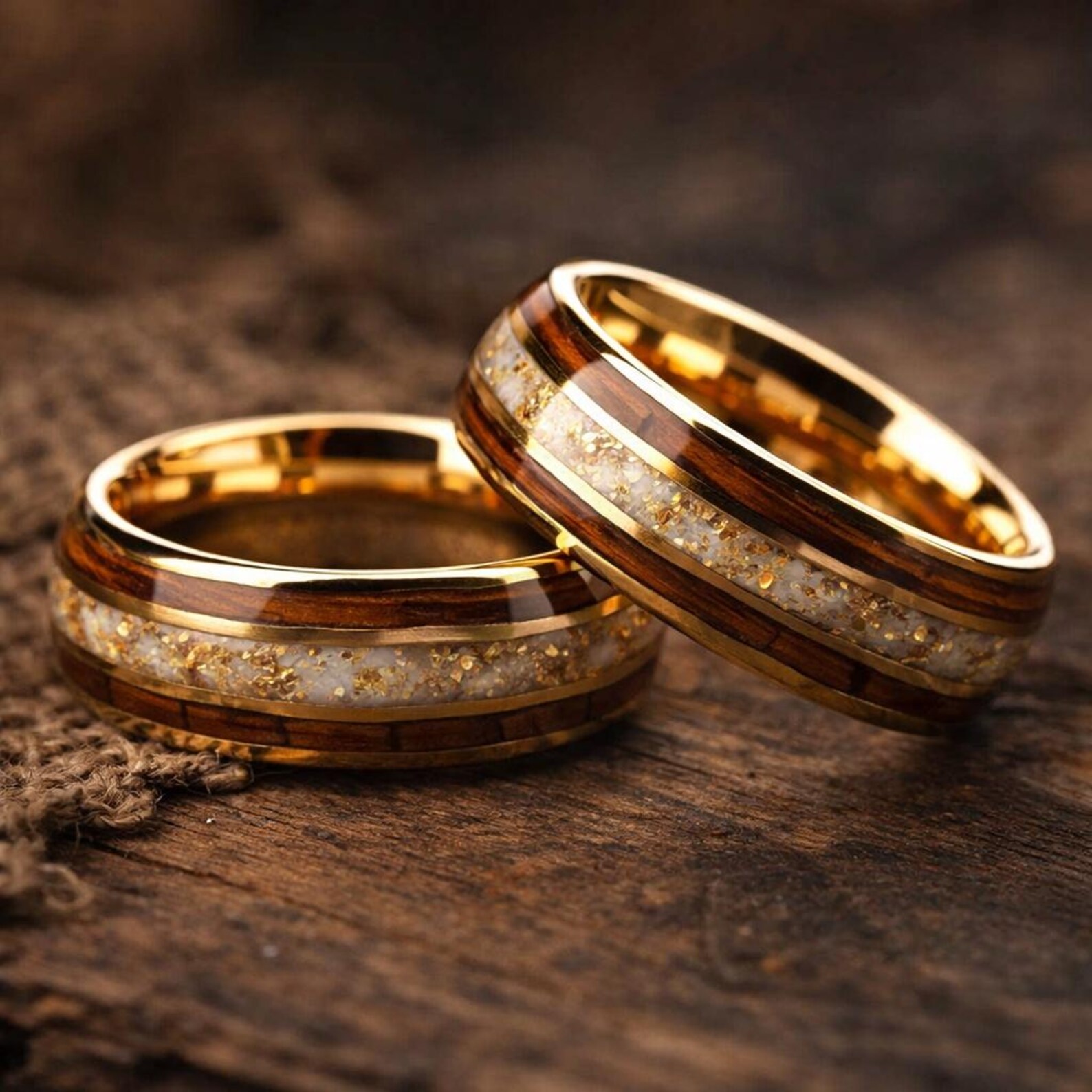 Gold Tungsten Ring With Whiskey Barrel Wood. Gold Wedding Band. Whiskey Gold Tungsten Ring With Whiskey Barrel Wood. Gold Wedding Band. Whiskey