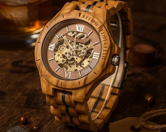 Orologio da uomo inciso, orologi da uomo in legno, regalo personalizzato per lui, regalo per il 30° compleanno, regalo per il 5° anniversario per il marito, regalo per il papà