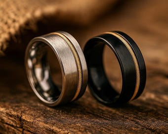 Anillo de cuerda de guitarra, anillo para hombre, alianza de cuerda de guitarra, alianza de boda para hombre, anillo para hombre, joyería de guitarra, alianza de boda para hombre. Regalo para esposo de 8 mm