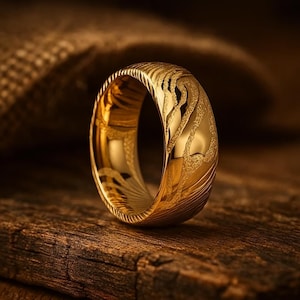 Bague en acier damas, jonc damas martelé, alliance pour homme, bague damas faite main, bague de fiançailles pour homme, bague martelée en or, 8 mm