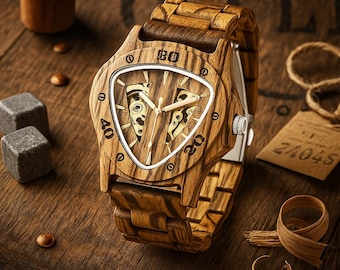Personalized Wood Watch. Skeleton Dial Wood Watch. Mechanical Wooden Watch. Engraved Watch for Men. Husband Gift. Birthday Gift