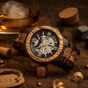 Personalized Watch. Wooden Watch. Handcrafted Mechanical Watch. Skeleton Automatic Movement. Anniversary Gift. Custom Gift for Husband image 5