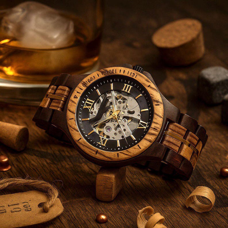 Personalized Watch. Wooden Watch. Handcrafted Mechanical Watch. Skeleton Automatic Movement. Anniversary Gift. Custom Gift for Husband image 5