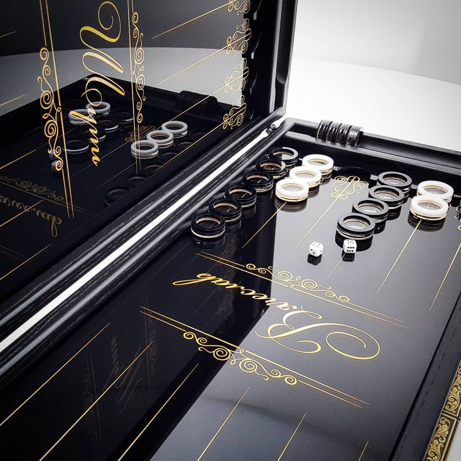 Personalized Glass Backgammon Set. Black Gold Board. Custom Etsy