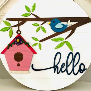 Spring Door Hanger, Summer Door Hanger, Whimsical Door Hanger, Front Door Decor, Bird Door Hanger, Birdhouse Door Hanger