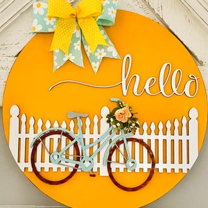 Hello Bicycle Door Hanger, Spring Door Hanger, Summer Door Hanger, Front Door Decor, Bicycle Door Hanger