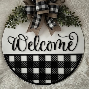 Buffalo Plaid, Welcome Door Hanger, New Homeowner Sign, Buffalo Plaid Door Hanger, Welcome Sign, Everyday Door Hanger, Welcome Door Decor
