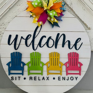 Summer Beach Door Hanger, Summer Front Door Sign, Front Door Sign, Front Door Hanger, Front Door Decor, Colorful Door Hanger, Welcome Sign