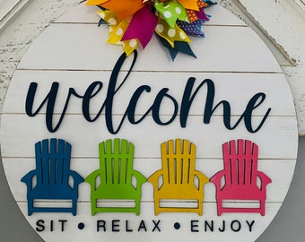 Summer Beach Door Hanger, Summer Front Door Sign, Front Door Sign, Front Door Hanger, Front Door Decor, Colorful Door Hanger, Welcome Sign