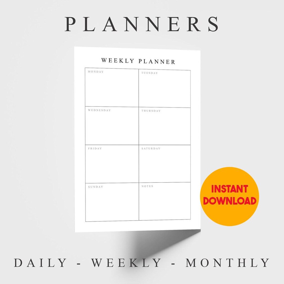 Daily - Weekly - Monthly Planners - Instant Digital Download Print at ...