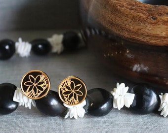Tiare and Polynesian Tribal Set of Two - Gold or Silver Mirror, Metal, Hair Screw, Spiral, Corkscrew Hair Pin, Hair Accessory