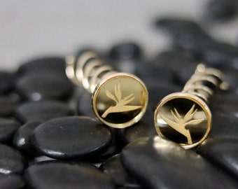 Bird of Paradise Flower Set of Two - Gold or Silver Mirror, Metal, Hair Screw, Spiral, Corkscrew Hair Pin, Hair Accessory