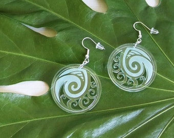 Nalu Wave Ocean Circle - Blue Green "Glass" Acrylic Earrings