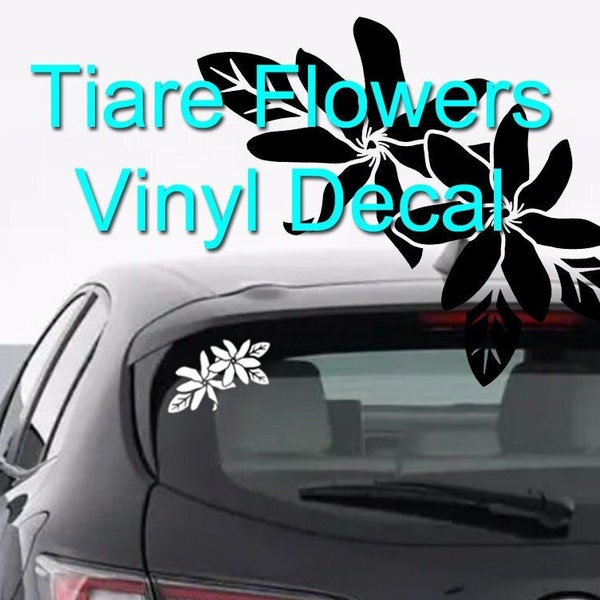 Tiare Flowers Tahitian Gardenia - Polynesian Vinyl Bumper Sticker Decal for Vehicle Auto Wall Laptop Motorcycle Boat Sign Making Photo