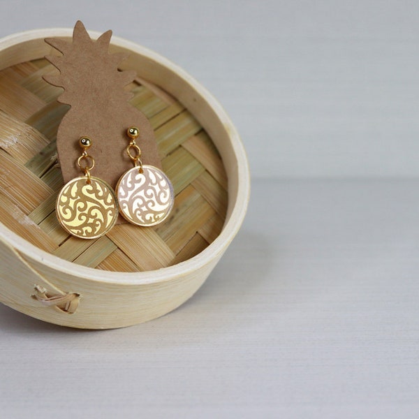 Tribal Swirls - Gold or Silver Mirror Acrylic Short Dangle Earring Studs