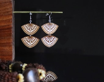 Polynesian Tapa Double (S) - Lightweight Birch Ply Laser-Etched Earrings