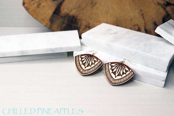 Polynesian Tribal Tapa Fan LARGE - Lightweight, Laser Engraved Earrings