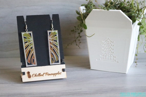 Monstera, Split Leaf Philodendron, Leaves - WIDE Open Cut - Clear Iridescent Acrylic Earrings (2022)