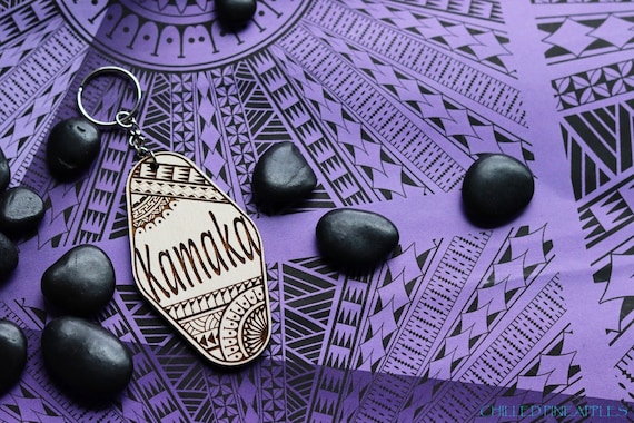 Polynesian Tribal Personalized Vintage Hotel Style Keychain - Wooden Name Tag Key Chain