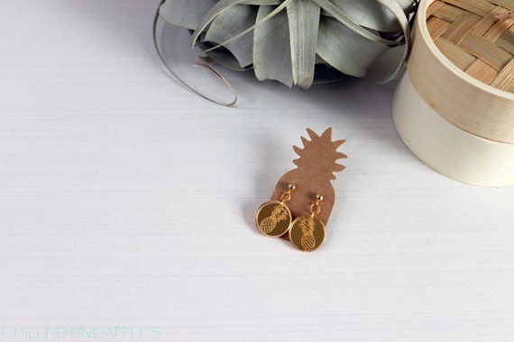 Pineapple - Gold Mirror Acrylic Short Dangle Earring Studs