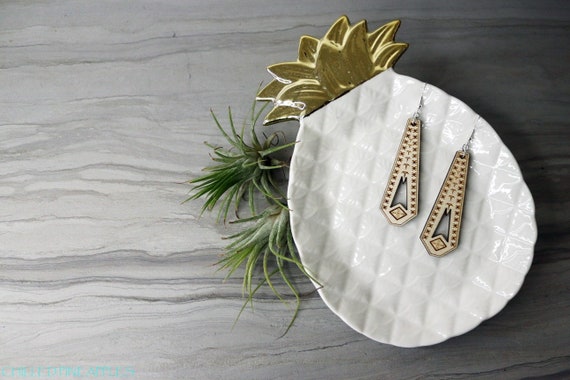 Samoan Inspired Tribal Malu Tatau Earrings - Long, Paddle-Shaped, Wooden Dangle Earrings