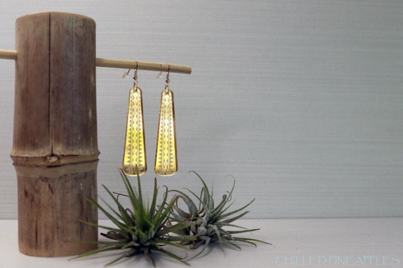 Polynesian Tapa Tribal (G)- Gold Mirror Acrylic - Long, Lightweight Laser-Etched Dangle Earrings