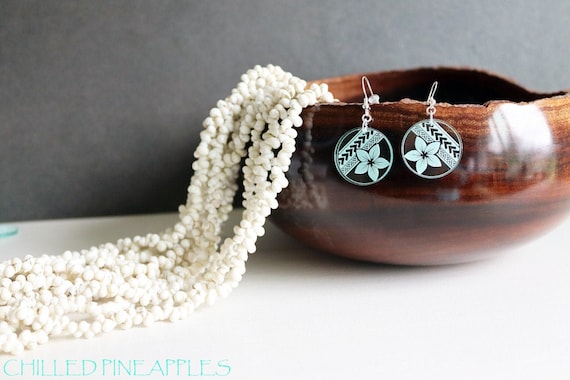 Polynesian Plumeria and Tribal Circle SMALL - "Glass" Acrylic, Laser Engraved Earrings