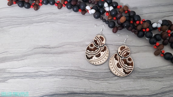 Polynesian Tapa Double Circle v1 (S) - Lightweight Earrings (Dec 2022 Designs)