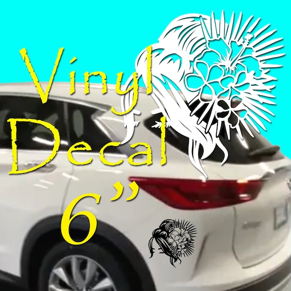 Hula Life Messy Bun Hair Plumeria Hibiscus Flowers Palm Polynesian Vinyl Bumper Sticker Decal for Vehicle Auto Wall Laptop Boat Sign Making