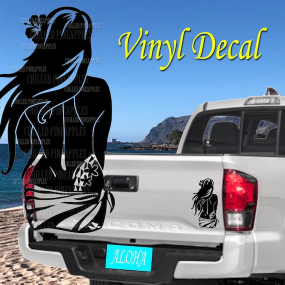 Polynesian Tattoo Woman Decal Hawaiian Sticker Hula Girl Long Haired Island Girl Vinyl Bumper Sticker Decal for Vehicle Auto Hibiscus