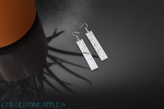 Polynesian Tribal Rectangle Mirror Acrylic Earrings