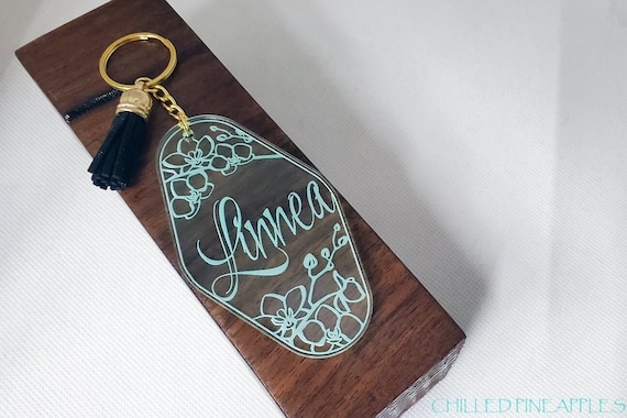 Orchid Personalized Vintage Hotel Style Keychain - Acrylic Name Tag Key Chain