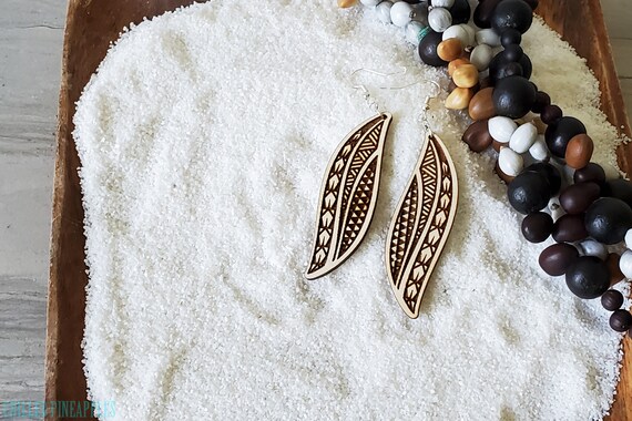 Polynesian Tribal Wave Wooden Swirl Earrings Long Dangle Earrings Handmade Polynesian Tribal Designs Polynesian Fashion Luau Attire