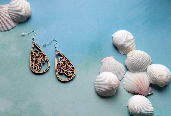 Polynesian Tribal Honu Open Cut, Teardrop Earring - Sea Turtle, Wooden Earrings Small or Large (2022 Design)
