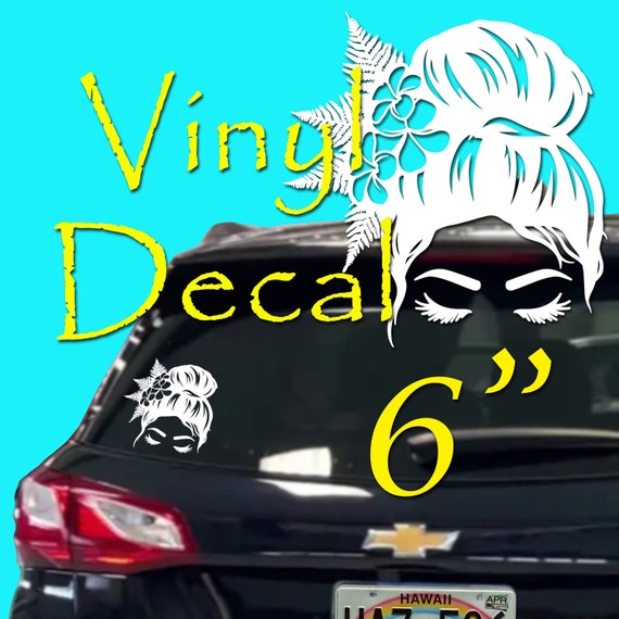 Hula Life Messy Bun Sticker Plumeria Flower Island Girl Polynesian Vinyl Bumper Sticker Decal for Vehicle Auto Mom Life 6"