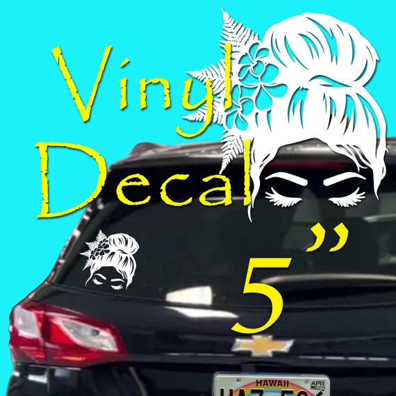 Hula Life Messy Bun Hair Plumeria Flowers Palm Polynesian Vinyl Bumper Sticker Decal for Vehicle Auto Wall Laptop Boat Sign Making
