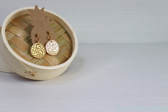 Tribal Swirls - Gold or Silver Mirror Acrylic Short Dangle Earring Studs