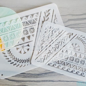 Polynesische Tribal wiederverwendbare Schablone Muster DIY Kuchen Malerei Fake Tattoo Karten Geschenkpapier Dekoration Interior Design Hochzeit Geburtstag