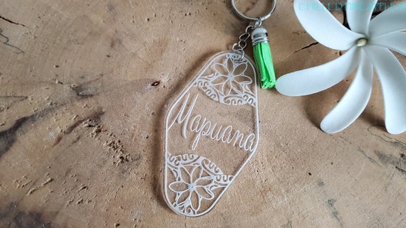 Tiare & Tribal Personalized Vintage Hotel Style Keychain - Acrylic Name Tag Key Chain