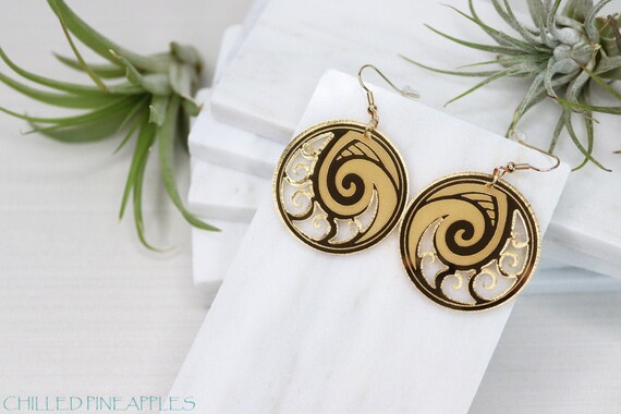 Nalu Surf Ocean Waves Sea (G) - Lightweight, Gold Mirror Acrylic, Dangle Earrings