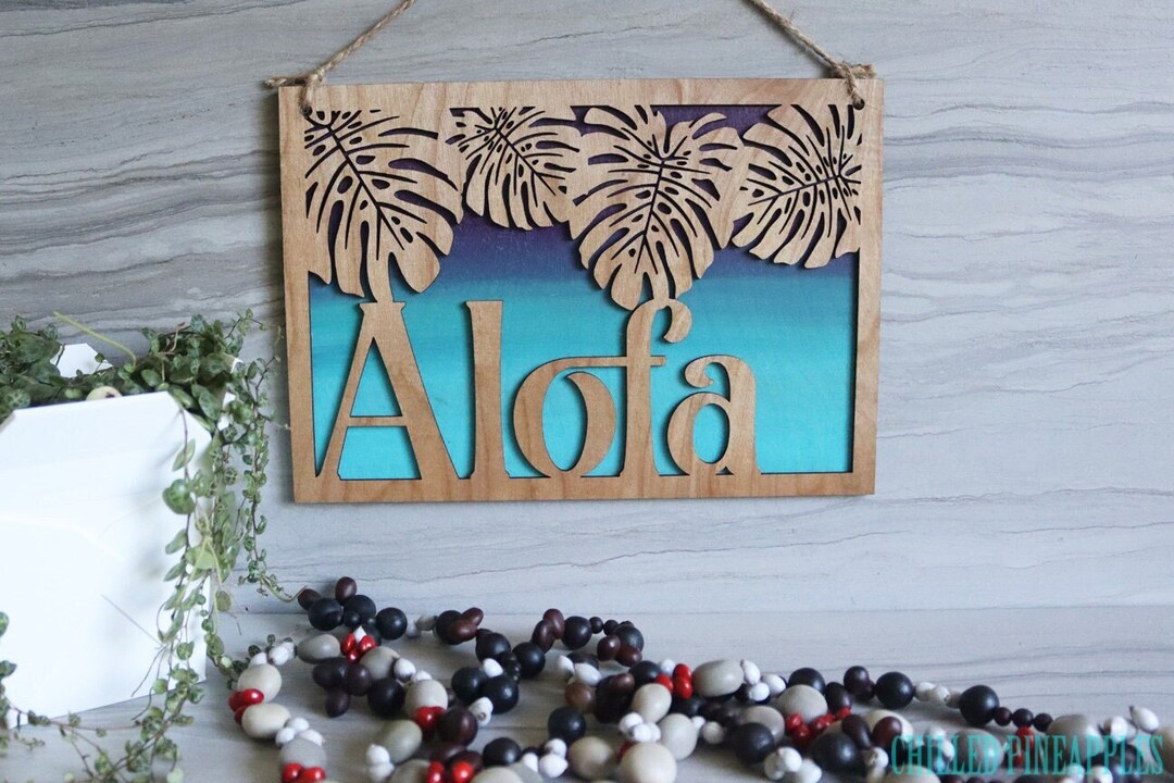 Stacked and Painted Samoan alofa & Tropical Monstera Leaves Wooden Door