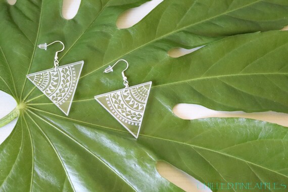 Polynesian Tribal Band Triangle Earrings - Clear Acrylic Dangle Earrings
